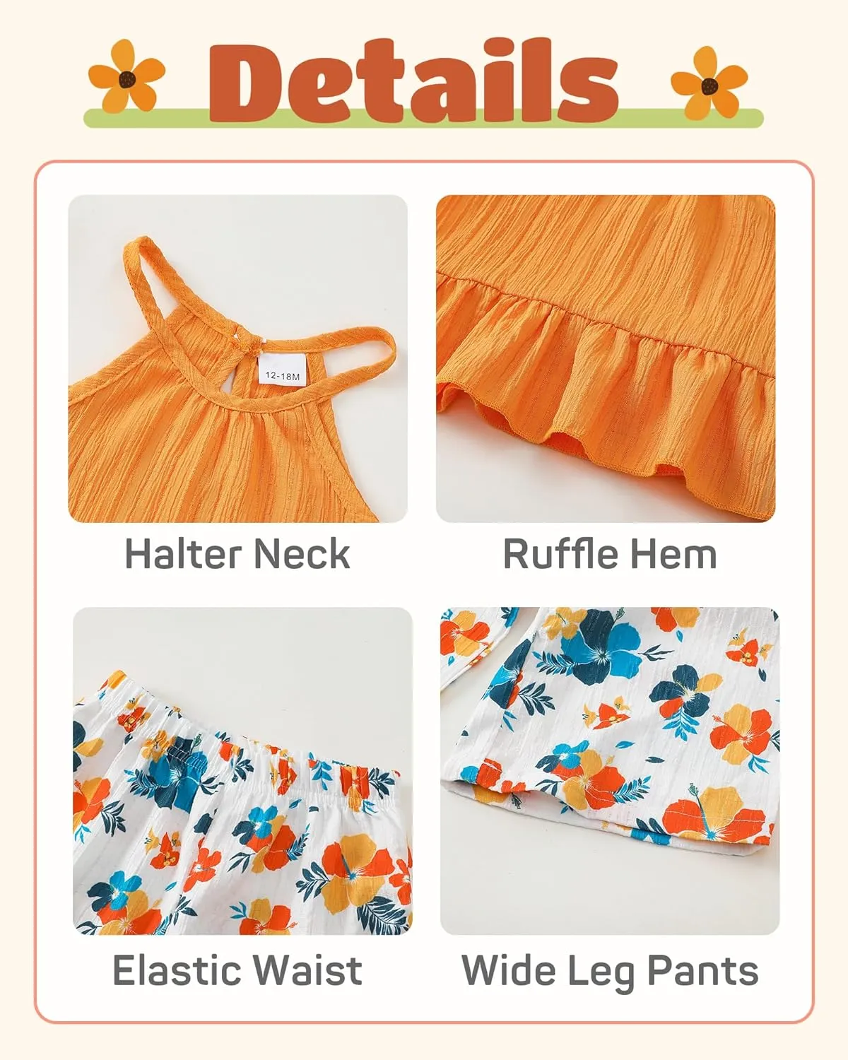 Kucnuzki Baby Girl Clothes Toddler Girl Summer Outfits Cami Ruffle Halter Tops Wide Leg Pants Kids Floral Clothing Set
