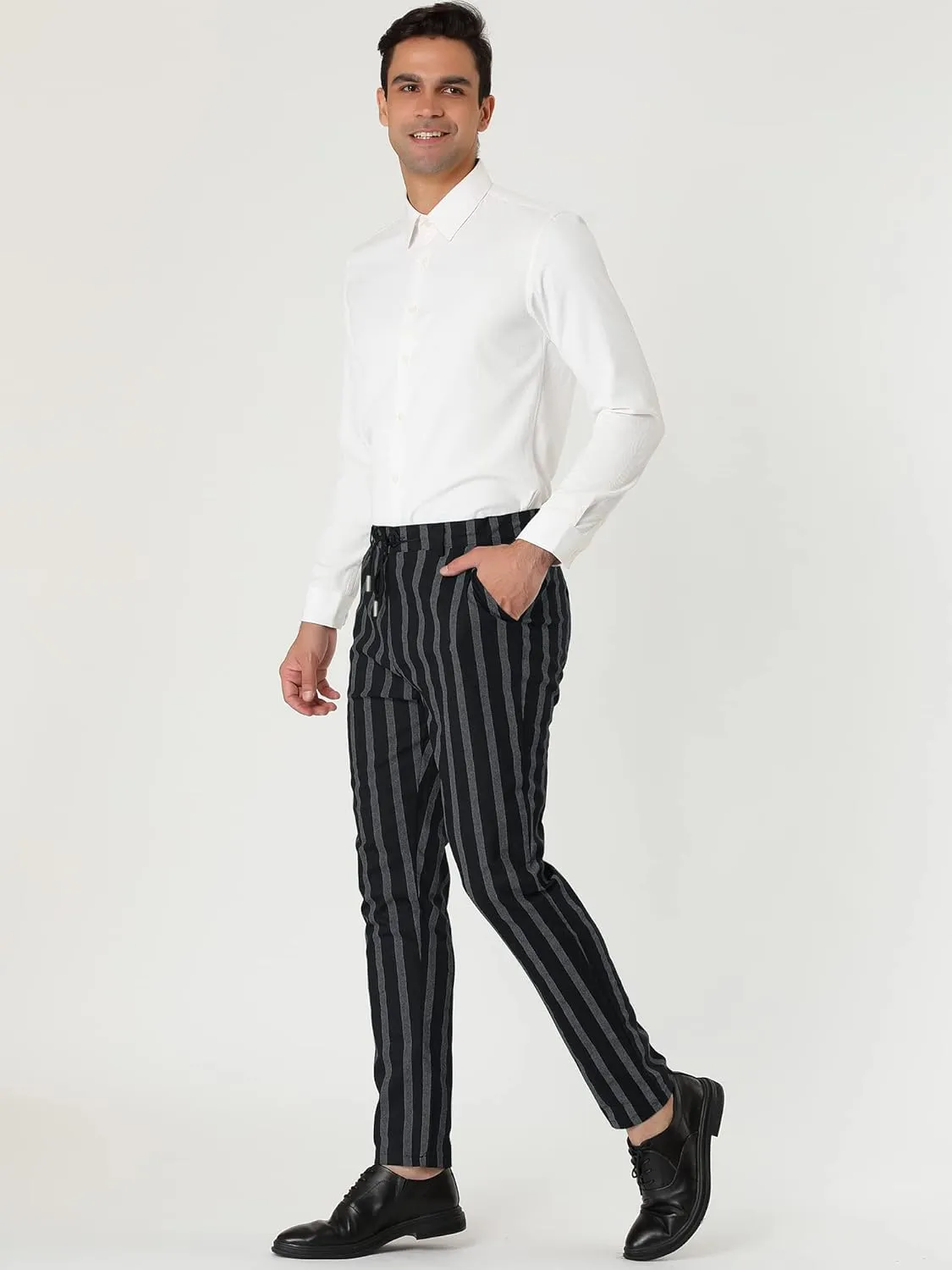 Lars Amadeus Men's Casual Striped Dress Pants Slim Fit Flat Front Contrast Color Skinny Trousers