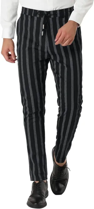 Lars Amadeus Men's Casual Striped Dress Pants Slim Fit Flat Front Contrast Color Skinny Trousers