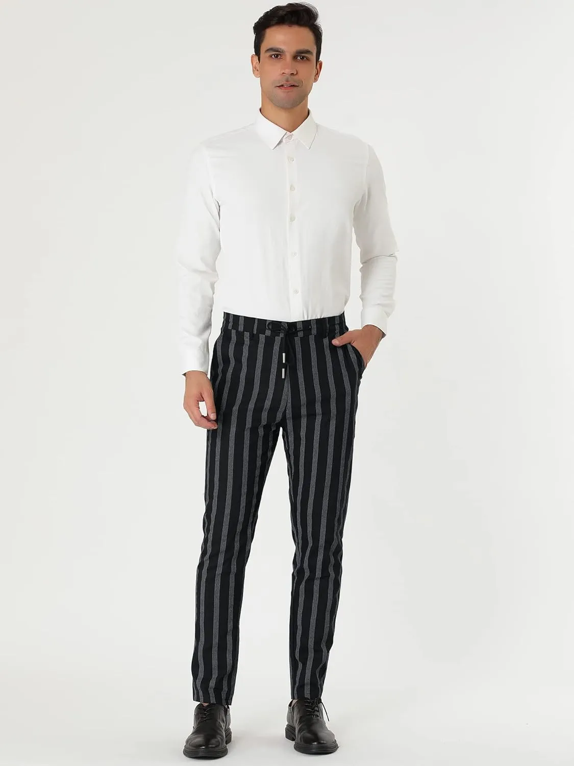 Lars Amadeus Men's Casual Striped Dress Pants Slim Fit Flat Front Contrast Color Skinny Trousers