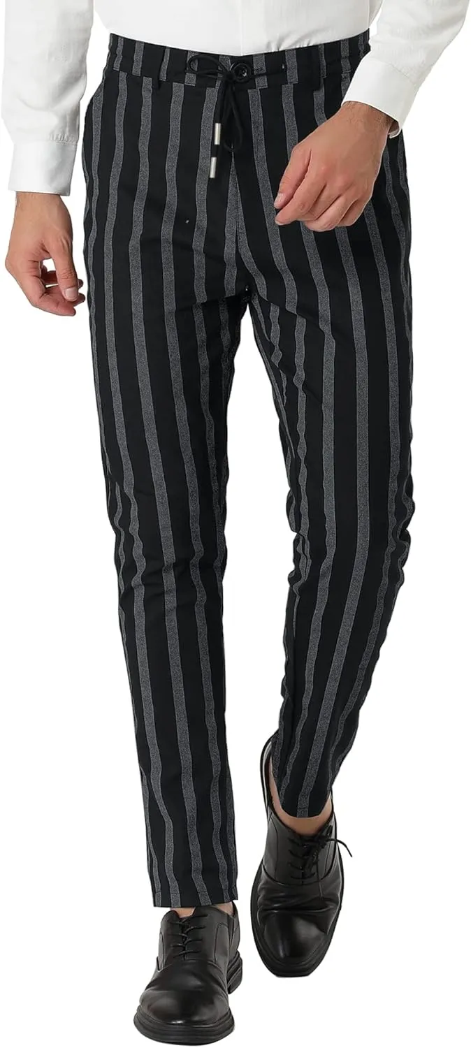 Lars Amadeus Men's Casual Striped Dress Pants Slim Fit Flat Front Contrast Color Skinny Trousers