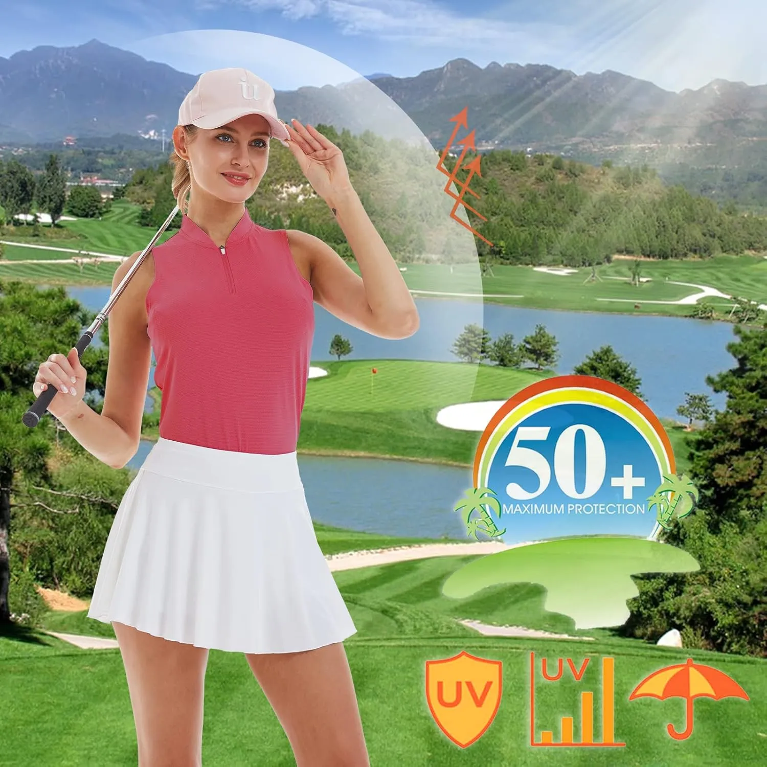 LastFor1 Women's Golf Polo Sleeveless Shirt Zip-Up UPF 50  UV Protection Athletic Tops Slim Fit Quick Dry Lightweight