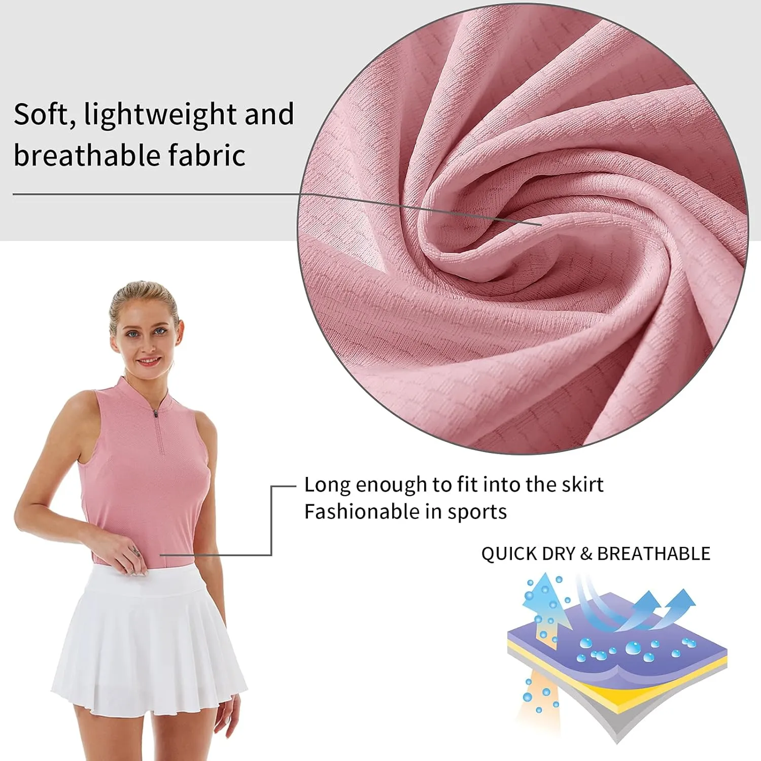 LastFor1 Women's Golf Polo Sleeveless Shirt Zip-Up UPF 50  UV Protection Athletic Tops Slim Fit Quick Dry Lightweight