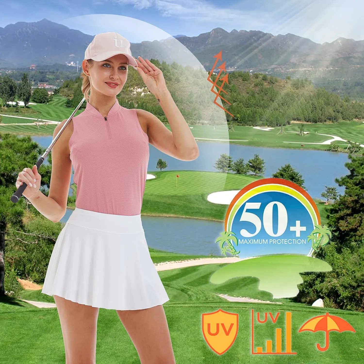 LastFor1 Women's Golf Polo Sleeveless Shirt Zip-Up UPF 50  UV Protection Athletic Tops Slim Fit Quick Dry Lightweight