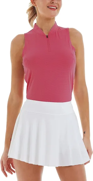 LastFor1 Women's Golf Polo Sleeveless Shirt Zip-Up UPF 50  UV Protection Athletic Tops Slim Fit Quick Dry Lightweight