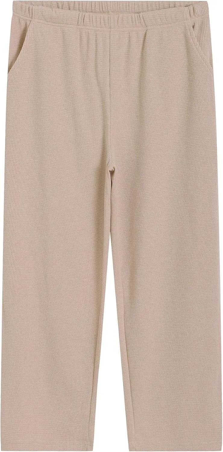 Latuza Women's Petite Short Lounge Pants Waffle Knit Pants Wide Leg