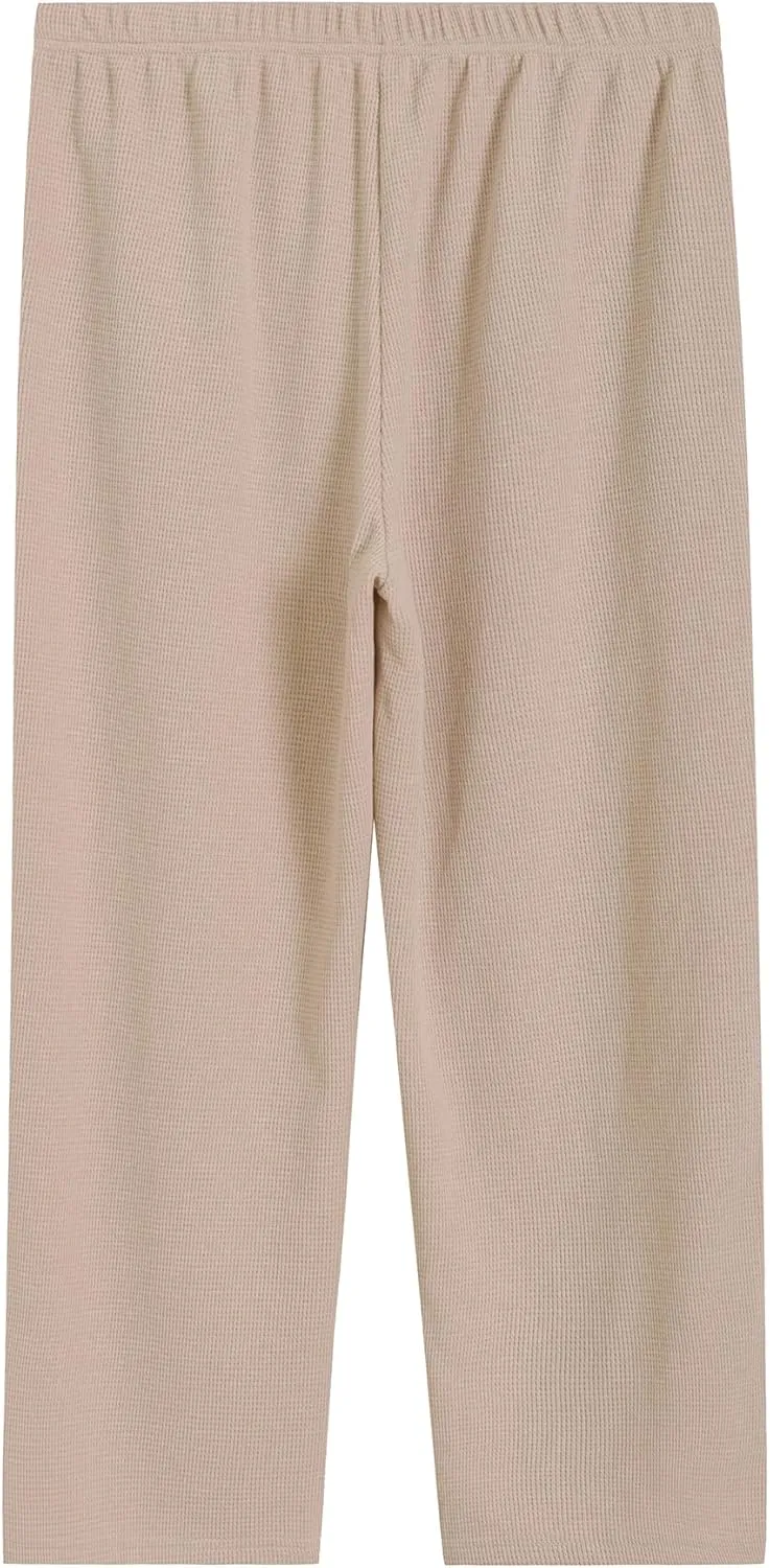 Latuza Women's Petite Short Lounge Pants Waffle Knit Pants Wide Leg