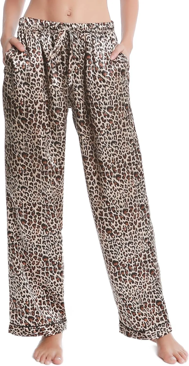 Lavenderi Women's Silk Satin Pajama Pants, Long Sleep Pants with Drawstring