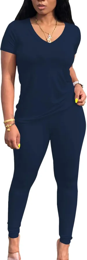 Lounge Sets for Women 2 Piece Summer Casual Jogger Workout Outfits Short Tops Long Pant Sweat suit leggings set