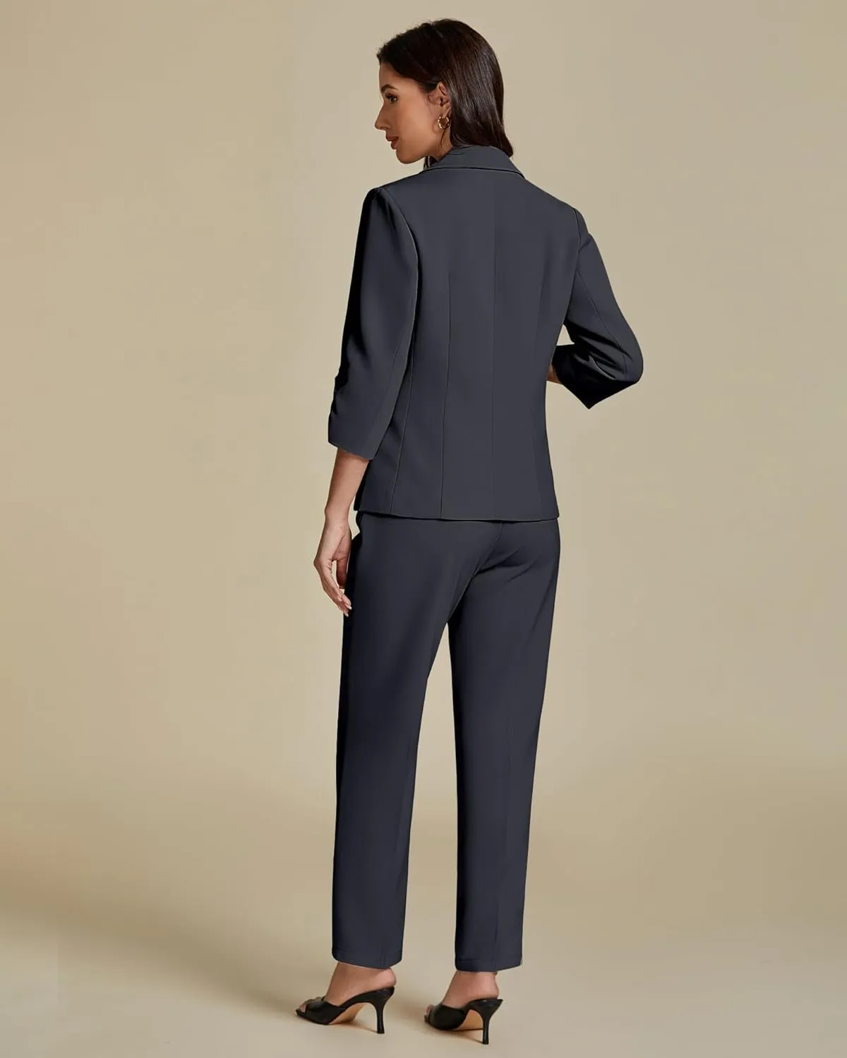 luvamia Pant Suits for Women Dressy 2 Piece Business Casual Outfits 3/4 Sleeve Blazer Straight Leg Pant Sets Office Work