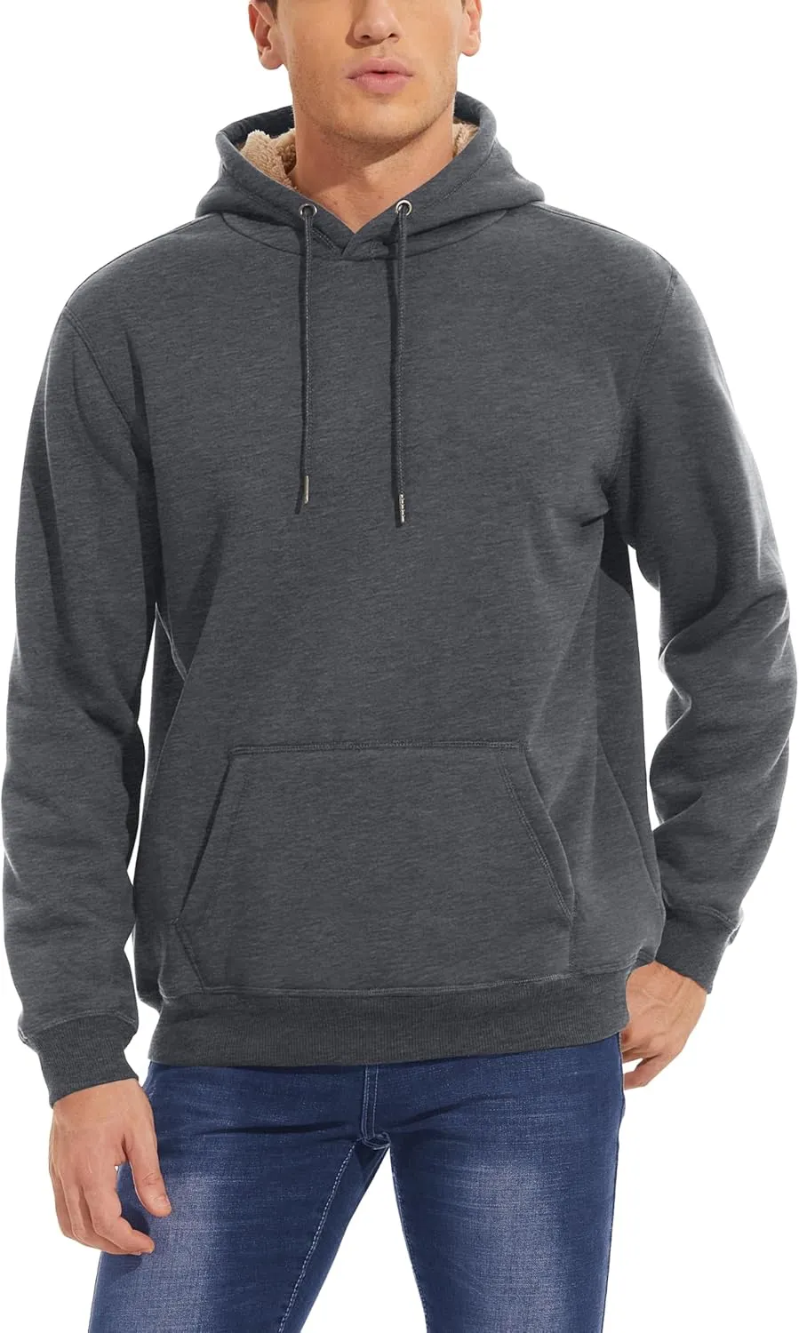 MAGCOMSEN Men's Heavy Hoodie Sherpa Fleece Lined Pullover Thick Winter Hooded Sweatshirt