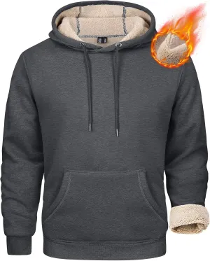 MAGCOMSEN Men's Heavy Hoodie Sherpa Fleece Lined Pullover Thick Winter Hooded Sweatshirt