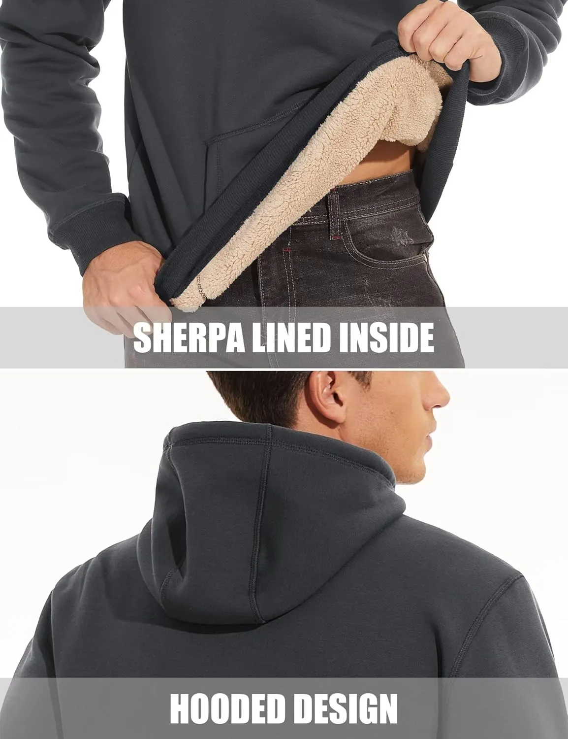 MAGCOMSEN Men's Heavy Hoodie Sherpa Fleece Lined Pullover Thick Winter Hooded Sweatshirt