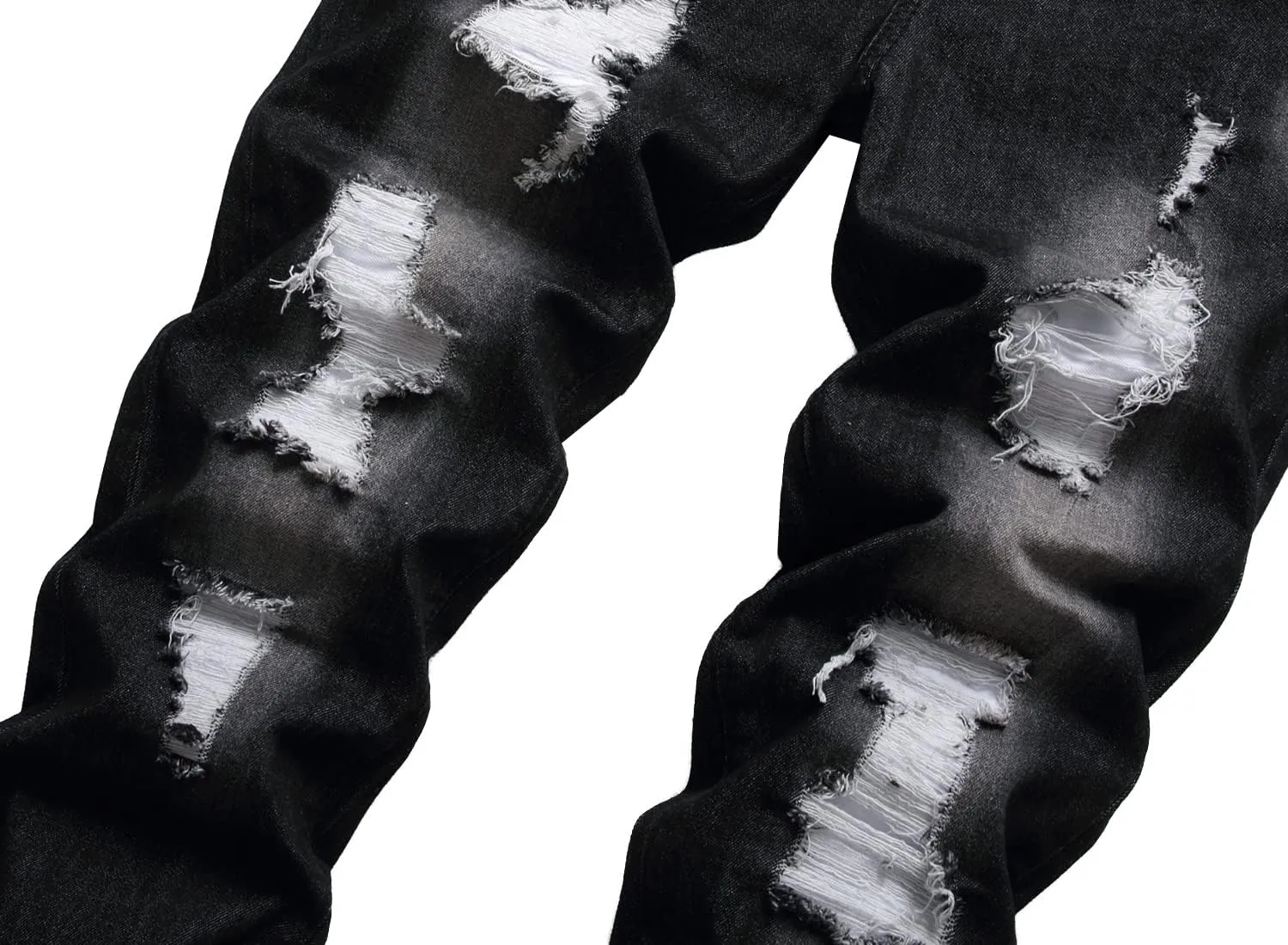 Men Ripped Jeans, Slim Fit Straight Leg, Denim Pants with Holes