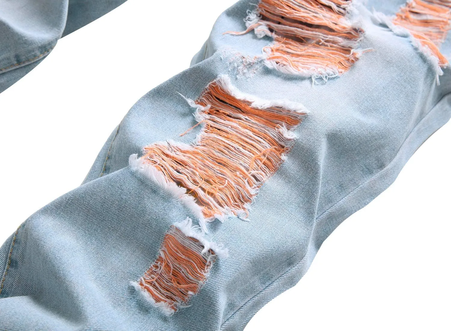 Men Ripped Jeans, Slim Fit Straight Leg, Denim Pants with Holes