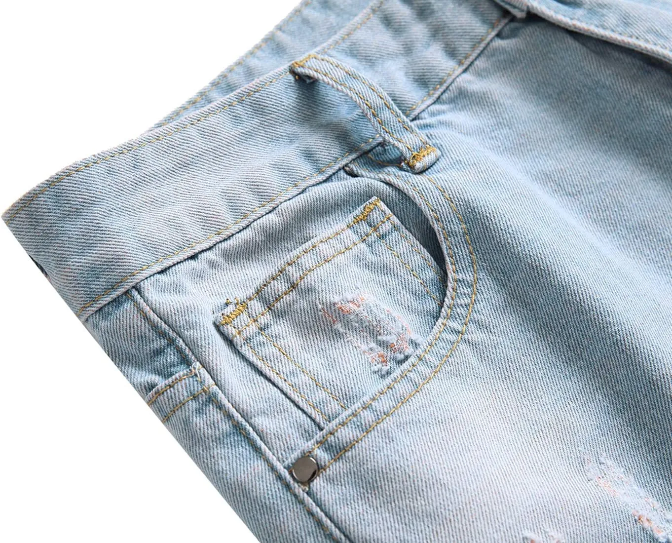 Men Ripped Jeans, Slim Fit Straight Leg, Denim Pants with Holes