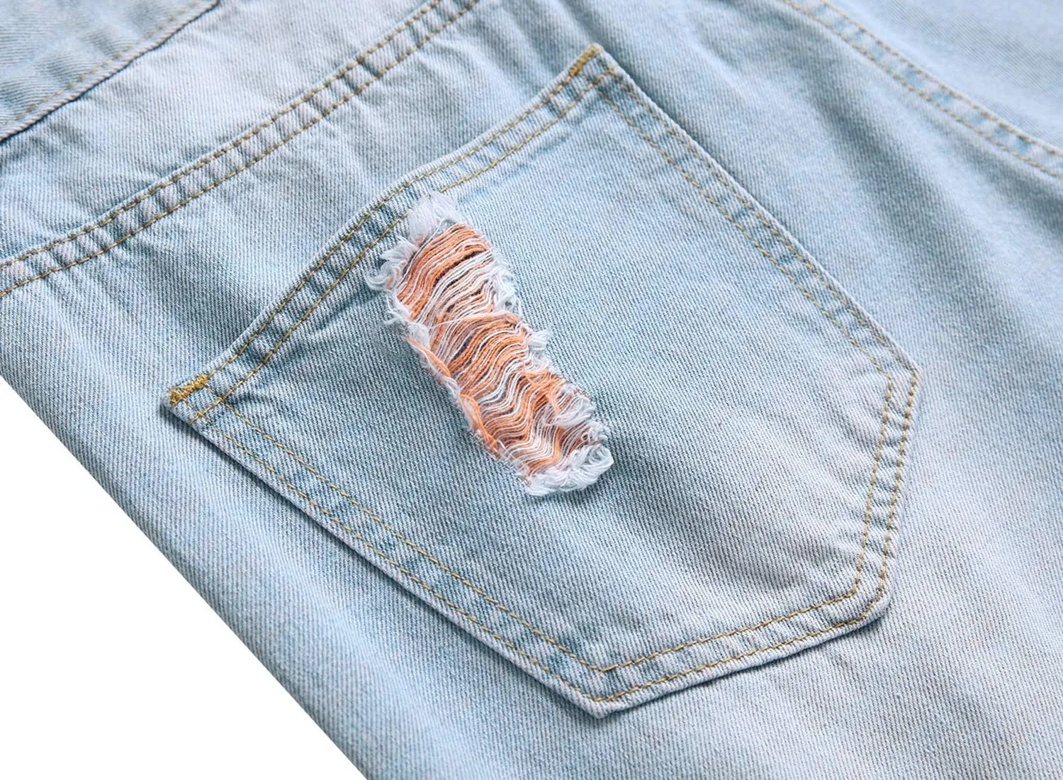 Men Ripped Jeans, Slim Fit Straight Leg, Denim Pants with Holes