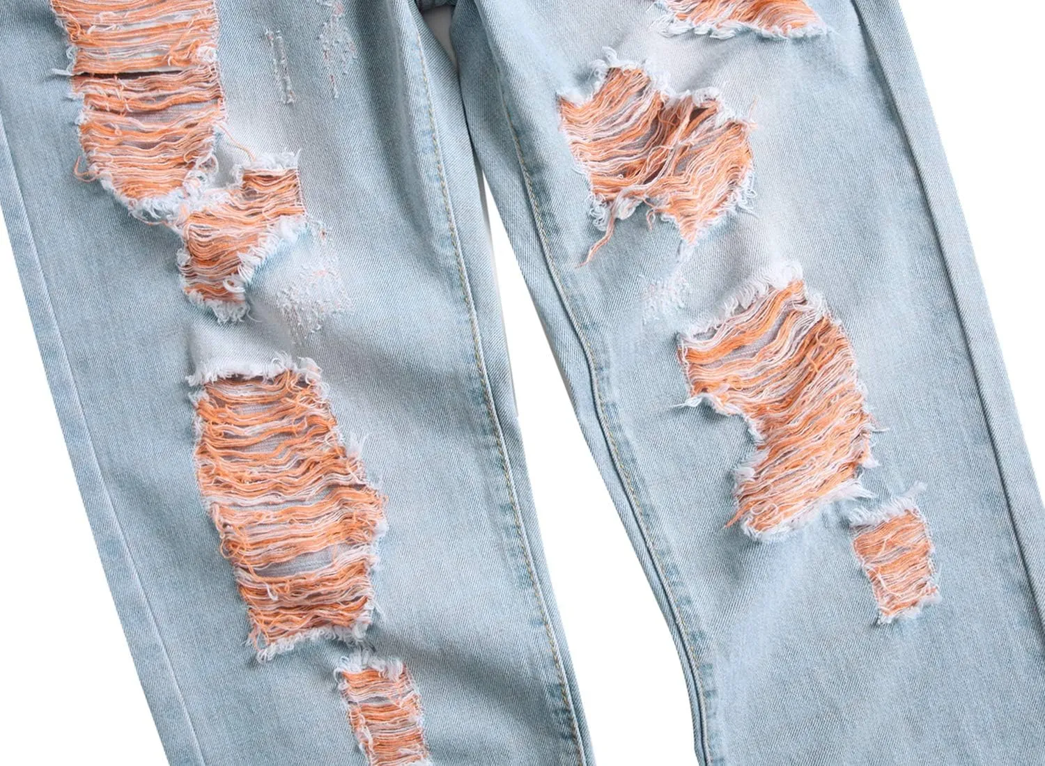 Men Ripped Jeans, Slim Fit Straight Leg, Denim Pants with Holes