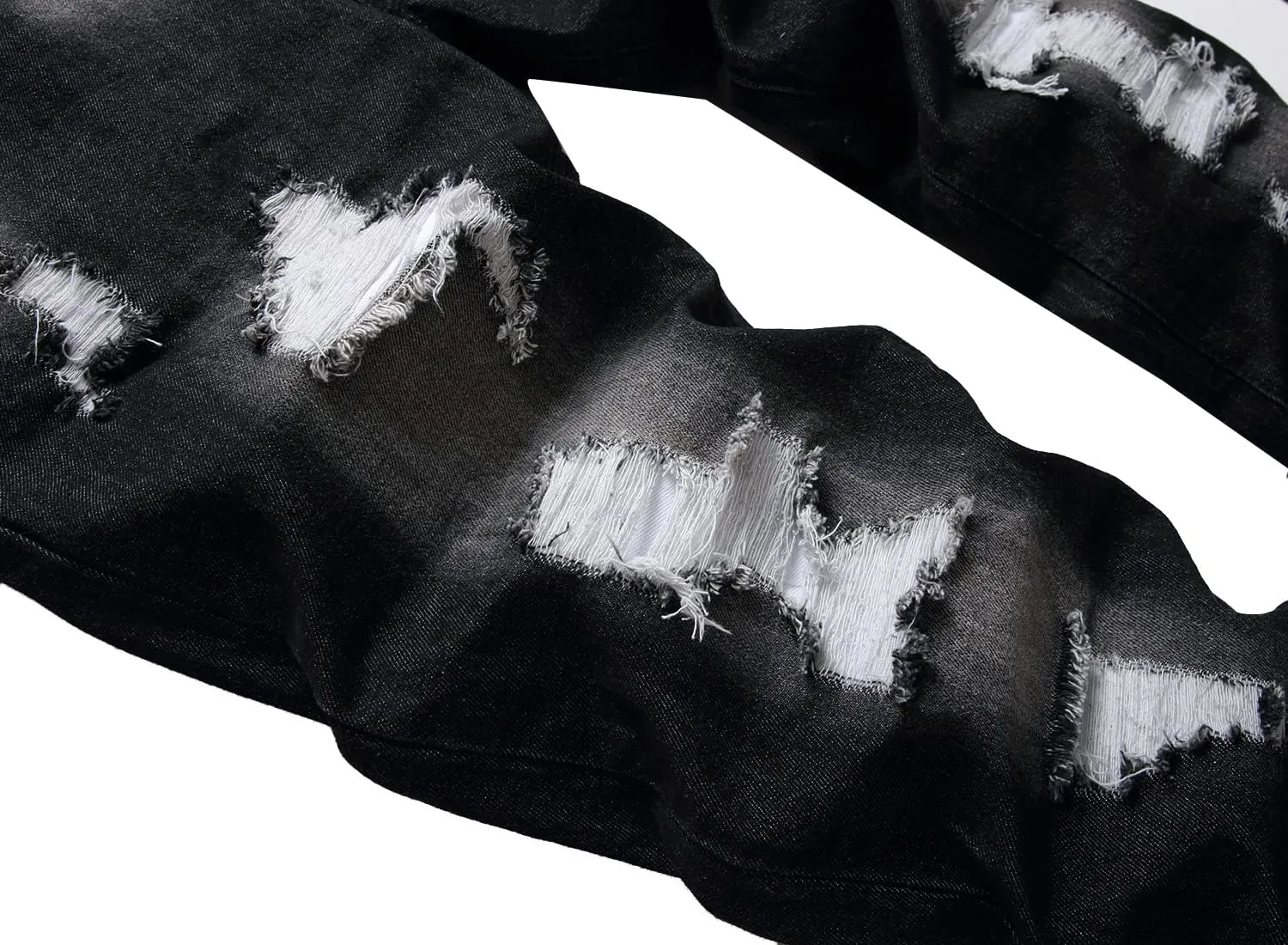 Men Ripped Jeans, Slim Fit Straight Leg, Denim Pants with Holes