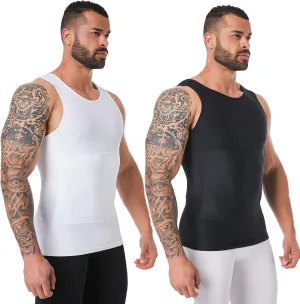 Mens Body Shaper, Compression Shapewear Vest Slimming Undershirt Tank Top, Tummy Control Chest, Hide Gynecomastia