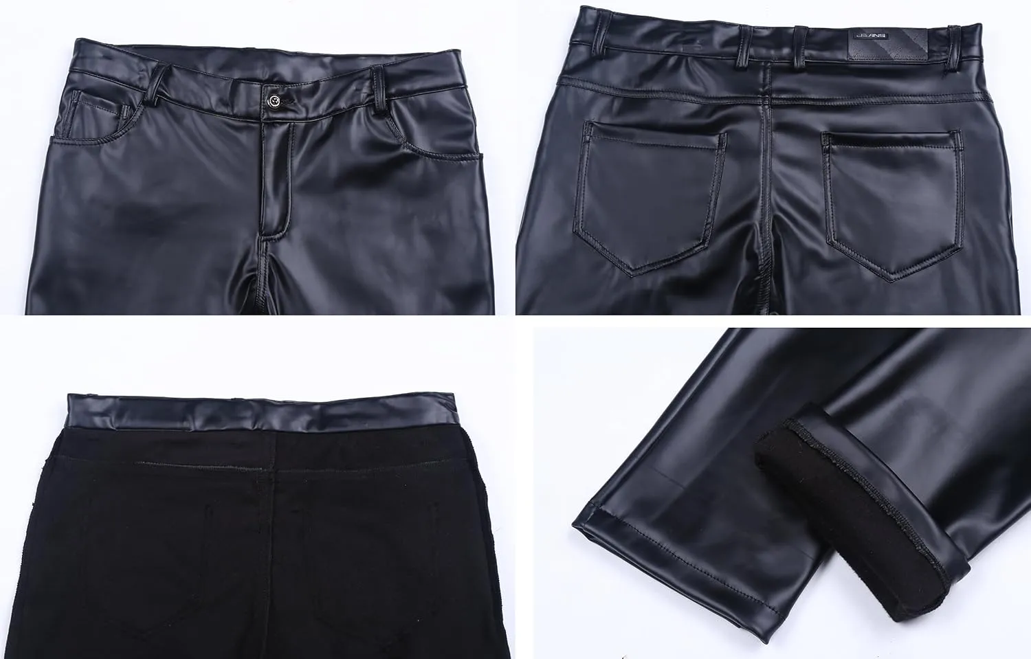Men`s Business Slim Fit Five Pockets Faux Leather Pants Jeans