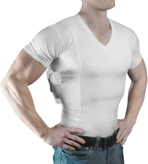 Mens Pistol Holster Undershirt for CCW Concealed Carry, V- Neck, All-Day-Comfort Easy Breathe Compression Fabric