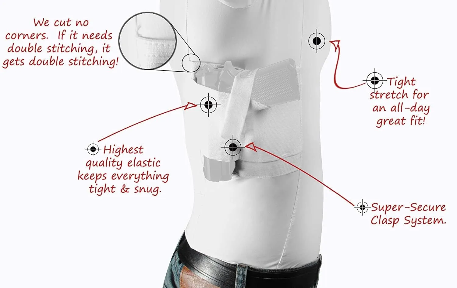 Mens Pistol Holster Undershirt for CCW Concealed Carry, V- Neck, All-Day-Comfort Easy Breathe Compression Fabric