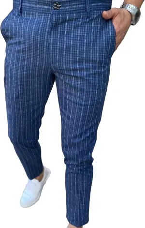 Men's Plaid Casual Dress Pants Stripe Printed Chino Pencil Trousers Slim Fit Stretch Flat Front Skinny Pant