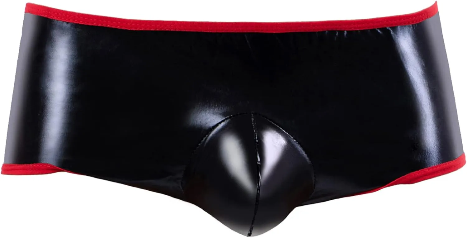 Mens PU leather Boxer Briefs Low Rise Pouch Trunks Novely Lace Underwear Backless Hot Pants Shorts