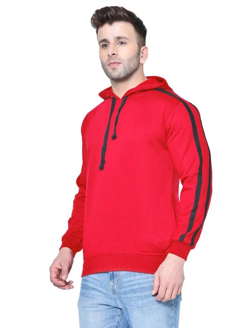 Men's Red Solid  Fleece  Hooded Sweatshirt