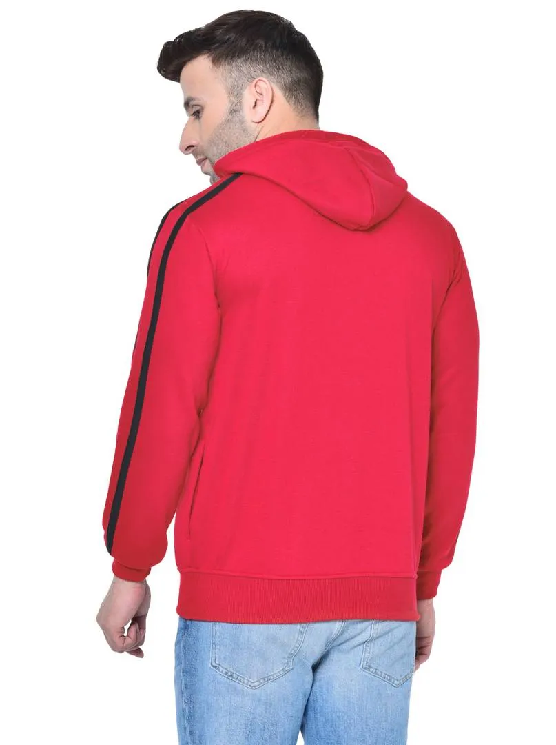 Men's Red Solid  Fleece  Hooded Sweatshirt