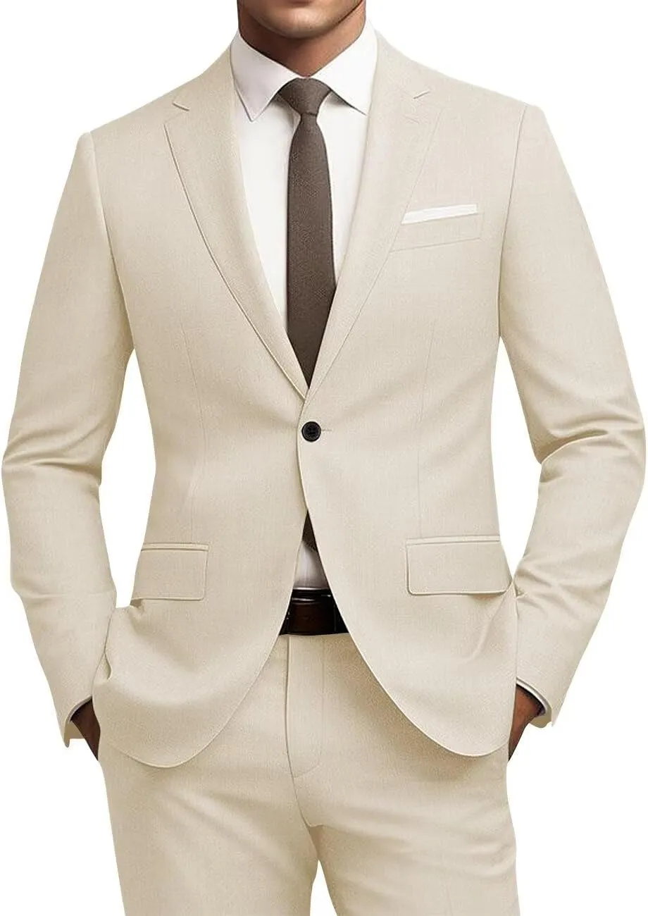 Mens Slim Fit 2 Piece Suit 1 Button Soild Jacket Pants Set Wedding Prom Dress Suit