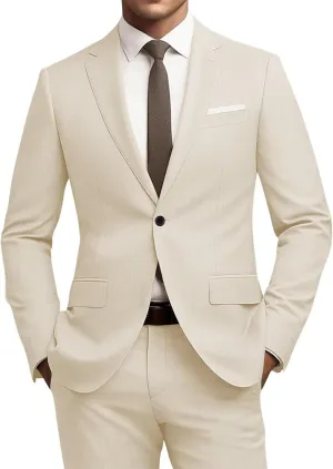 Mens Slim Fit 2 Piece Suit 1 Button Soild Jacket Pants Set Wedding Prom Dress Suit