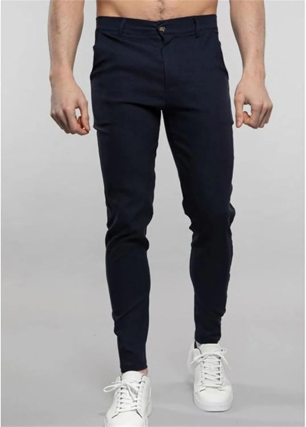 Men's Stretch Skinny Dress Pants Solid Business Flat Front Golf Long Pant Classic Slim Tapered Chino Trousers