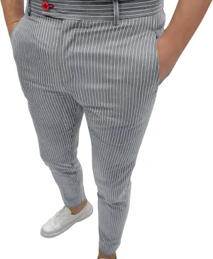 Men's Stretch Stripe Dress Pants Business Flat Front Golf Long Pant Classic Slim Fit Tapered Chino Trousers