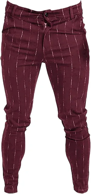 Men's Stripe Printed Dress Pants Skinny Stretch Chino Pencil Trousers Classic Slim Flat Front Golf Long Pants