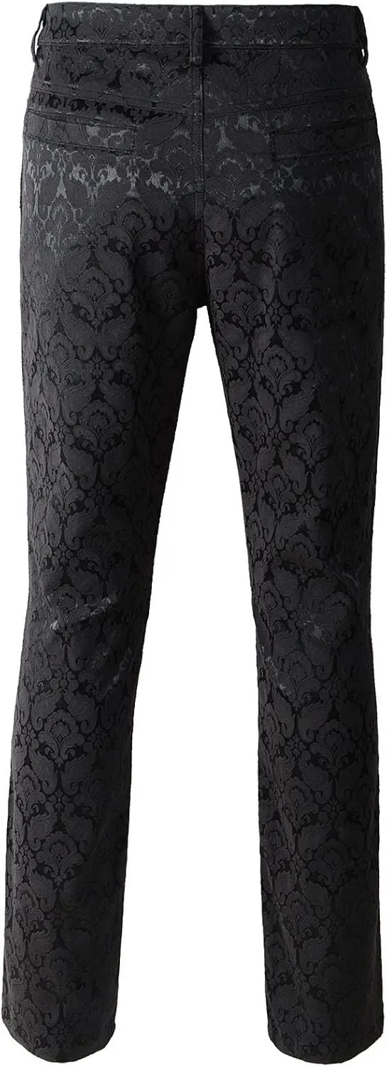 Mens Trousers Pants Brocade VTG Gothic Aristocrat Steampunk Side Braiding Trim
