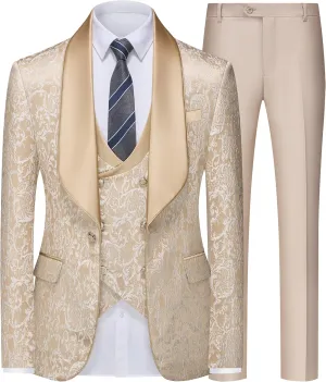 Mens Tuxedo Suit Set 3 Piece Slim Fit Wedding Prom Suit Blazer Jacket Vest Pants