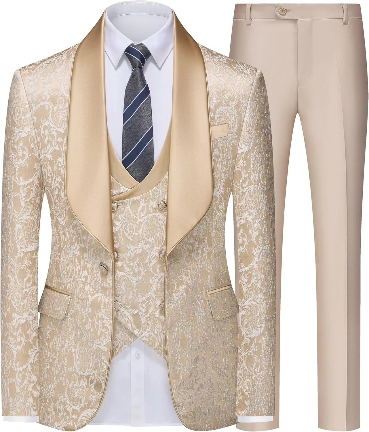Mens Tuxedo Suit Set 3 Piece Slim Fit Wedding Prom Suit Blazer Jacket Vest Pants