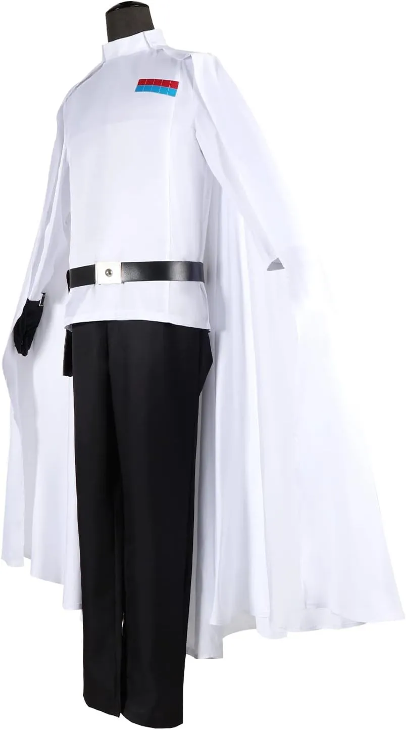 Mens Warrior Costume Imperial Officer Uniform Battle Suit White Cloak Coat Pants Full Set Halloween outfit