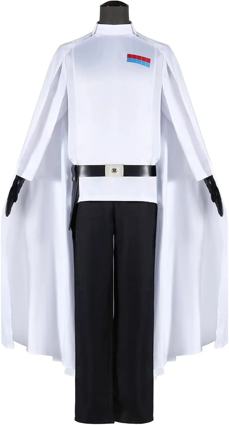 Mens Warrior Costume Imperial Officer Uniform Battle Suit White Cloak Coat Pants Full Set Halloween outfit