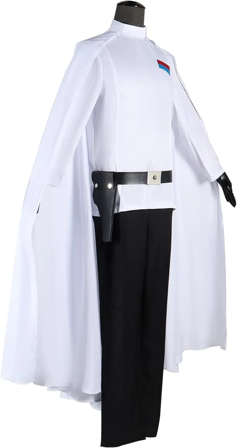 Mens Warrior Costume Imperial Officer Uniform Battle Suit White Cloak Coat Pants Full Set Halloween outfit