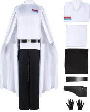 Mens Warrior Costume Imperial Officer Uniform Battle Suit White Cloak Coat Pants Full Set Halloween outfit