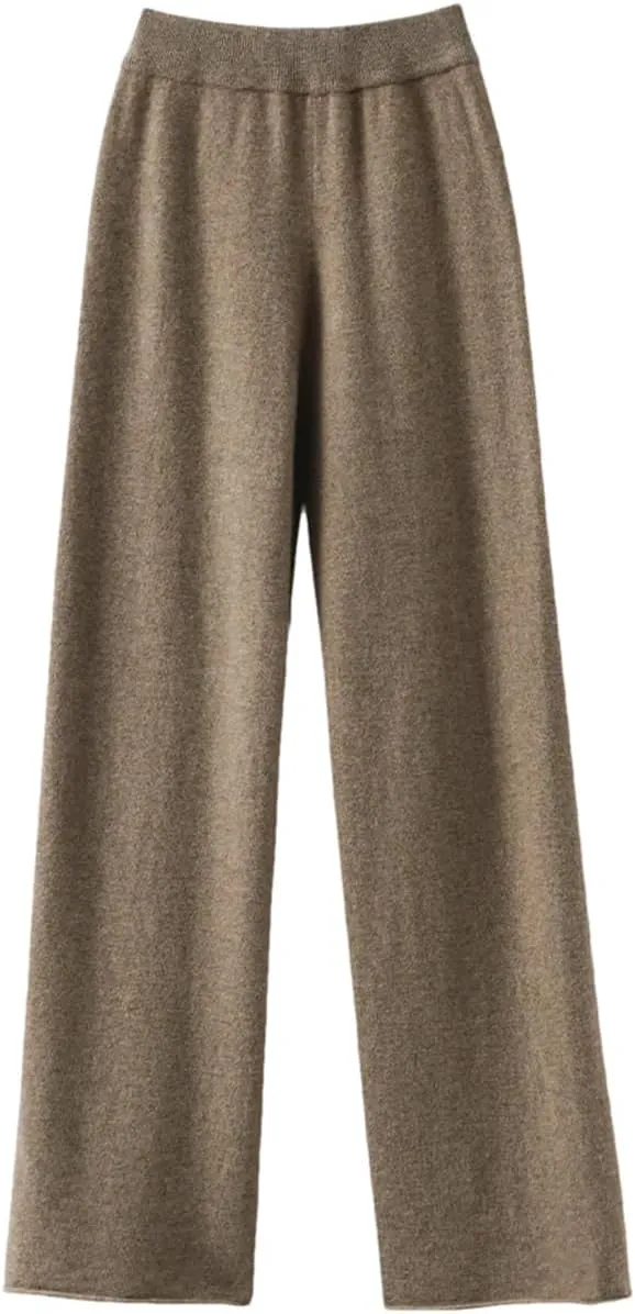 Merino Wool Wide Leg Pants for Women Spring High Waist Elastic Casual Trousers