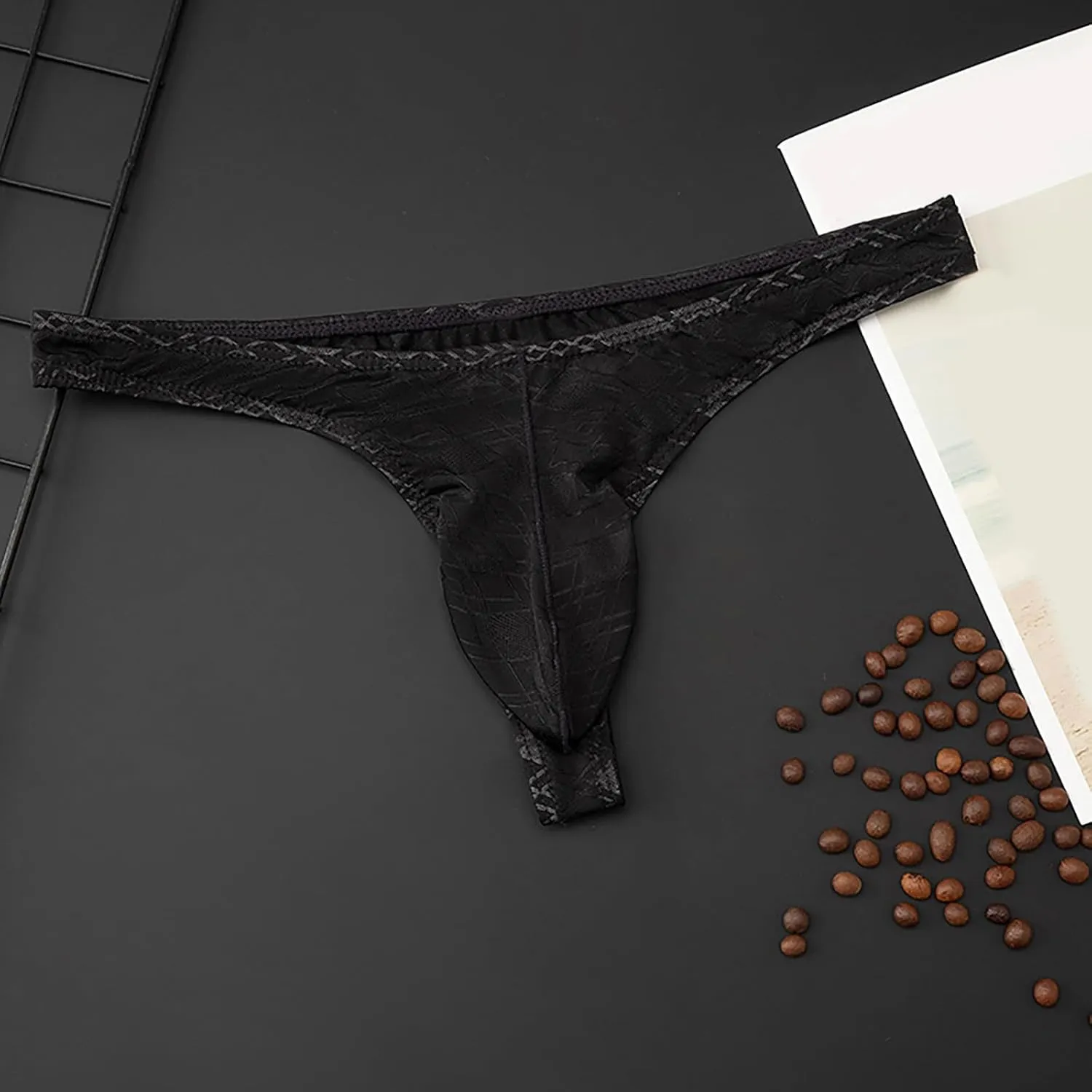 Mesh Thong G-String Pouch Panties Underwear for Mens Sexy T-Back Briefs Lingerie Low Waist See-Through Underpants