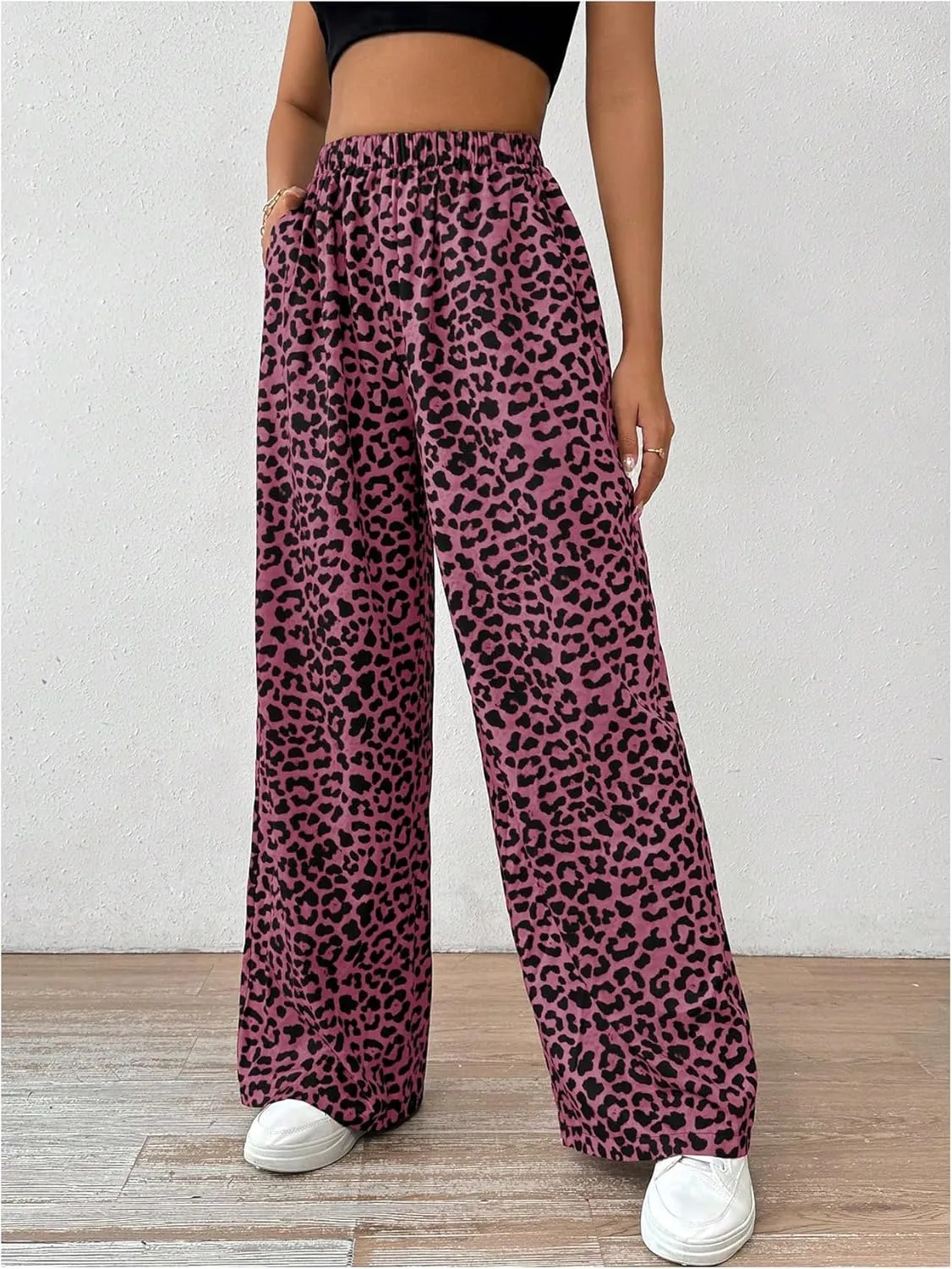 Milumia Women's Leopard Print Wide Leg Pants High Waist Fall Long Trousers
