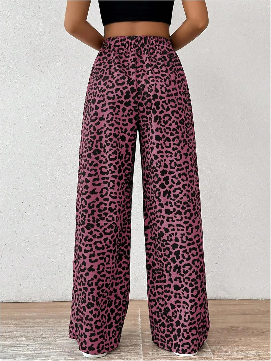 Milumia Women's Leopard Print Wide Leg Pants High Waist Fall Long Trousers