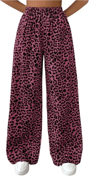Milumia Women's Leopard Print Wide Leg Pants High Waist Fall Long Trousers