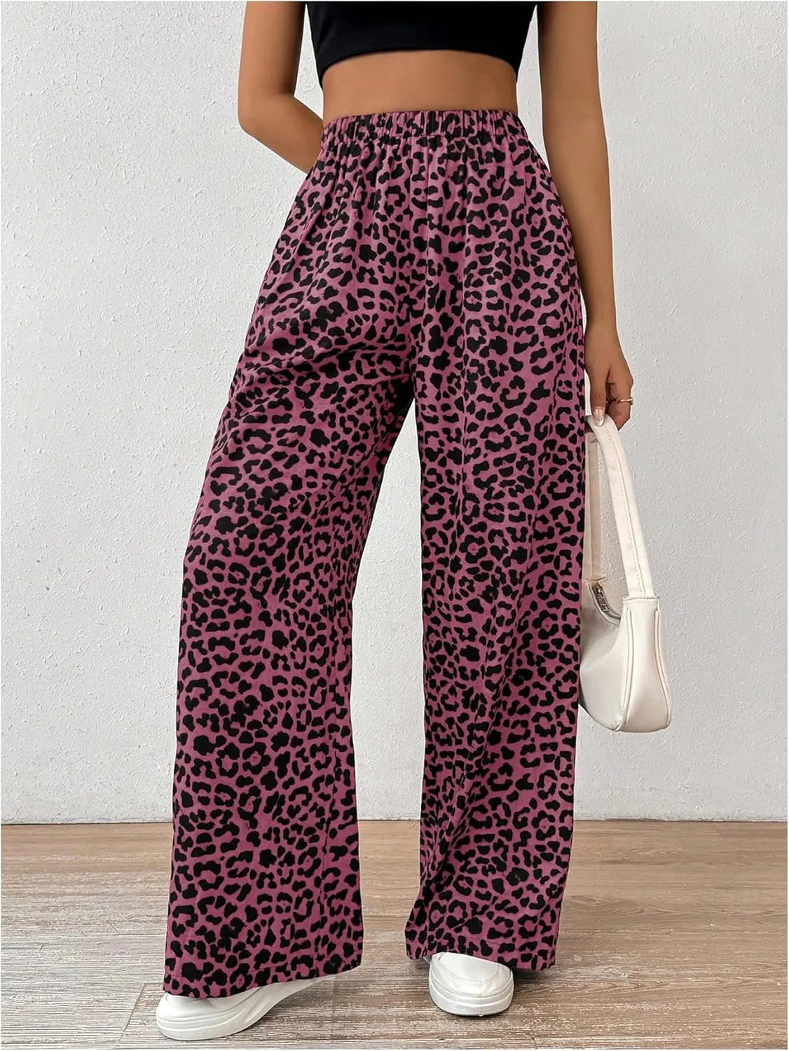Milumia Women's Leopard Print Wide Leg Pants High Waist Fall Long Trousers