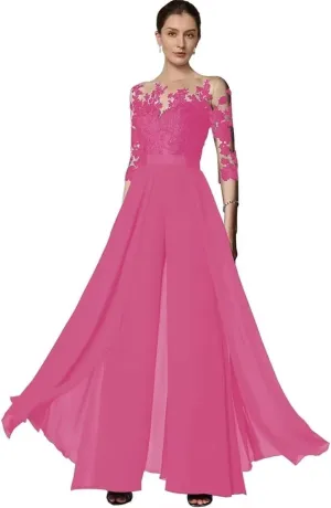 Mother of The Bride Pant Suits for Wedding Chiffon Lace Formal Outfit Grandmother Dresses Jumpsuit